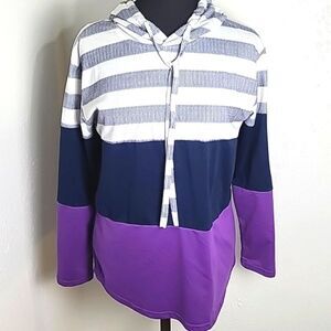 Purple, Navy with White Stripe Hoodie Top, Size Medium